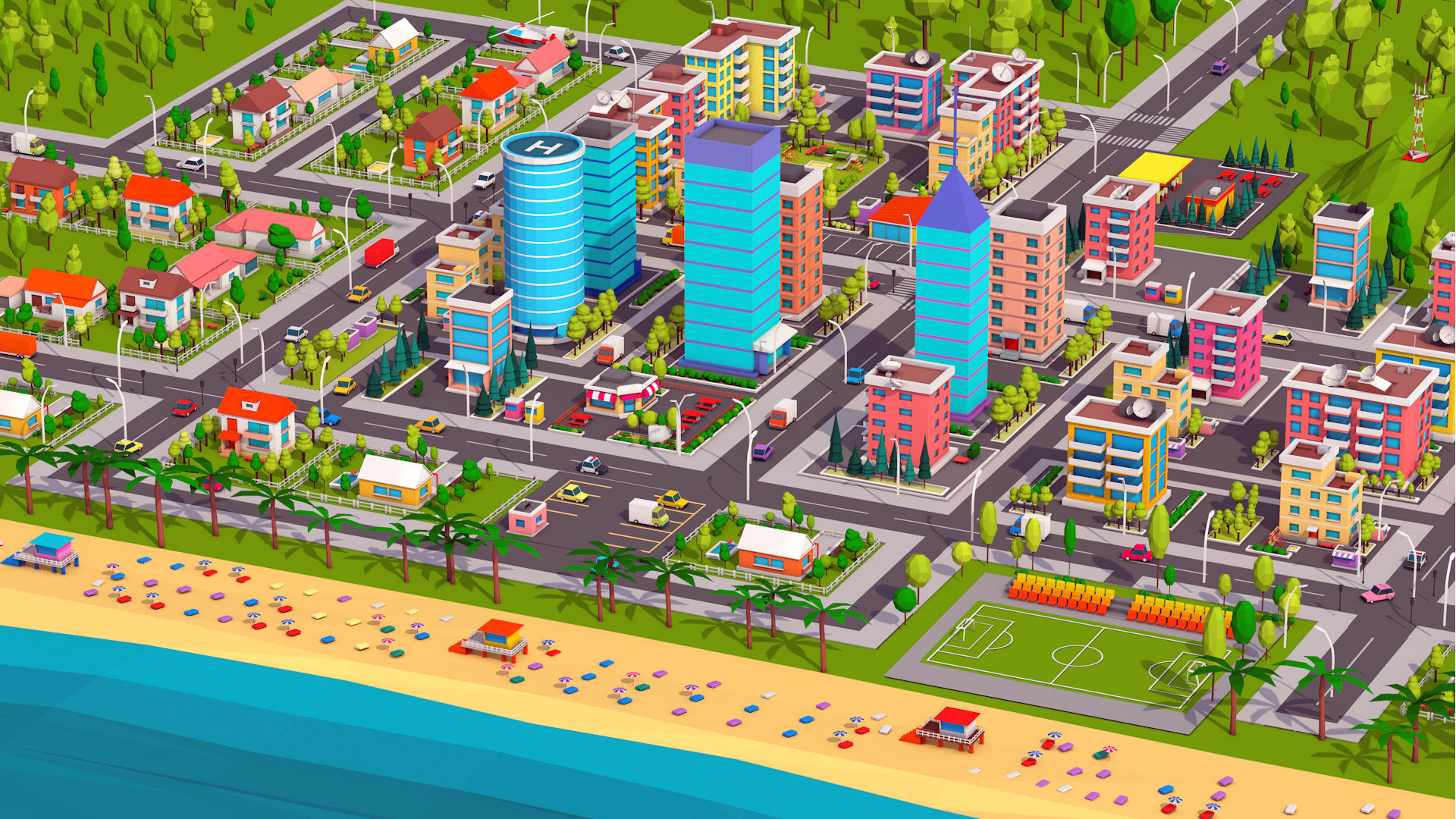 Polygonia Low Poly City Pack Low-poly 3D model_1