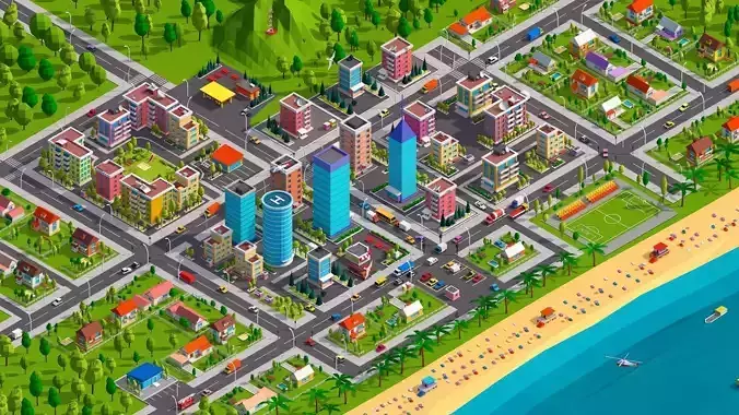 Polygonia Low Poly City Pack Low-poly 3D model