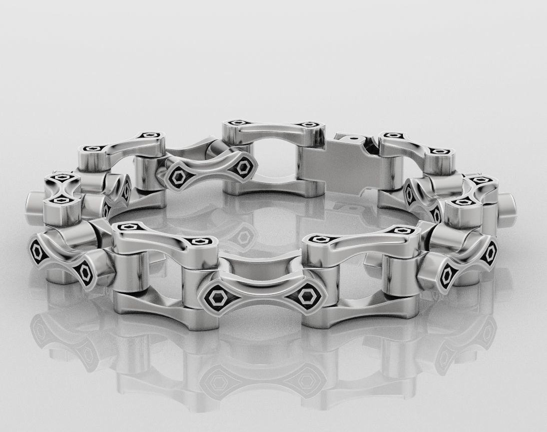 Stylish big mens bracelet with a skull in the lock 412 3D print model_4