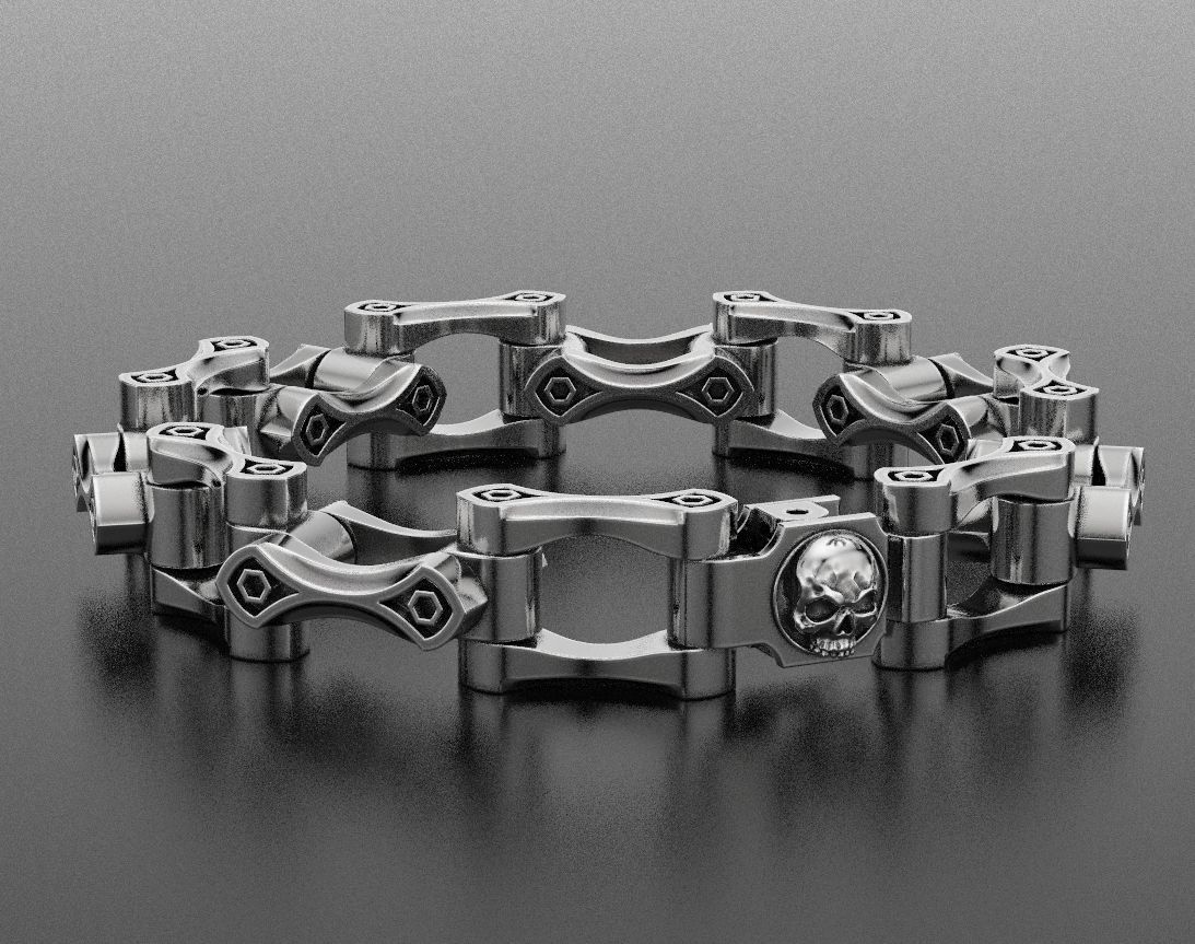 Stylish big mens bracelet with a skull in the lock 412 3D print model_7