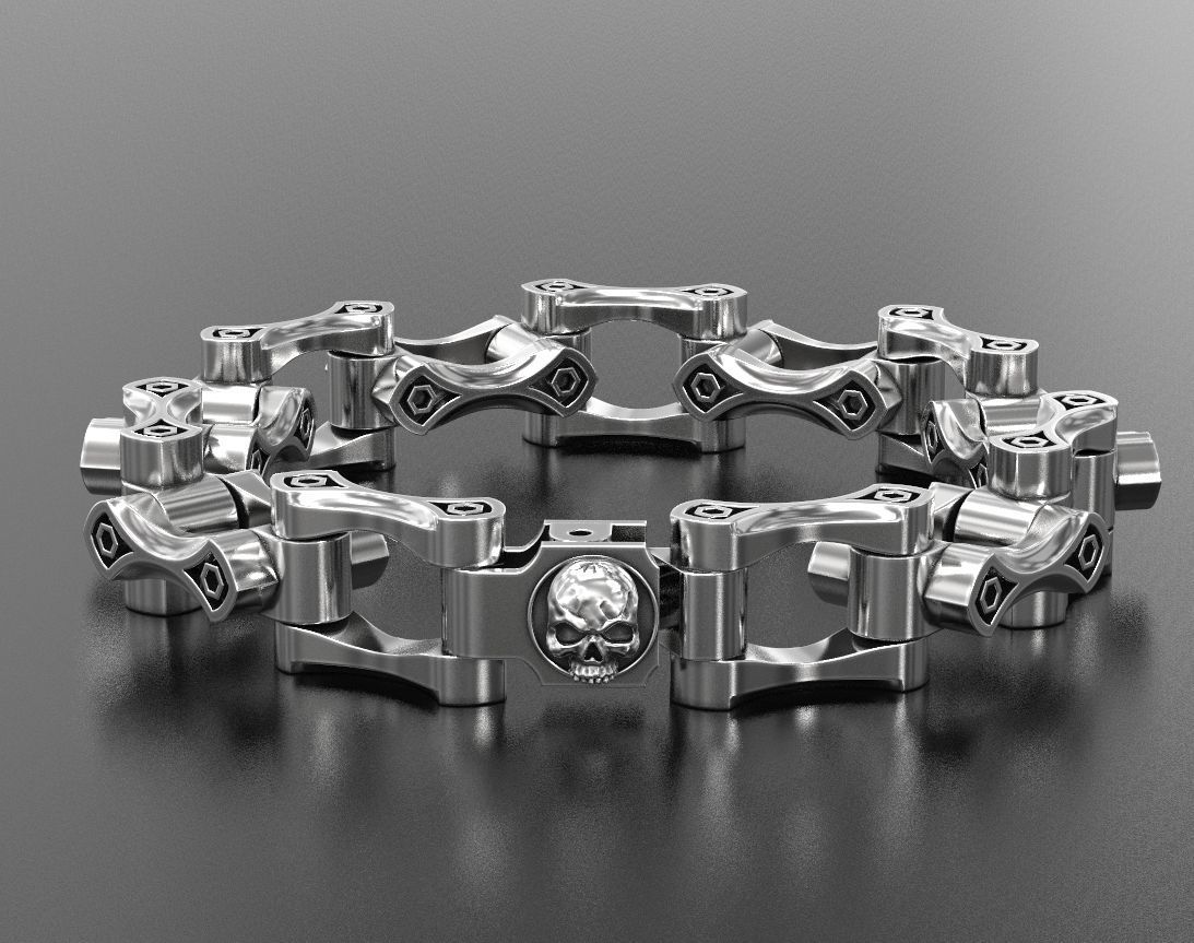 Stylish big mens bracelet with a skull in the lock 412 3D print model_5
