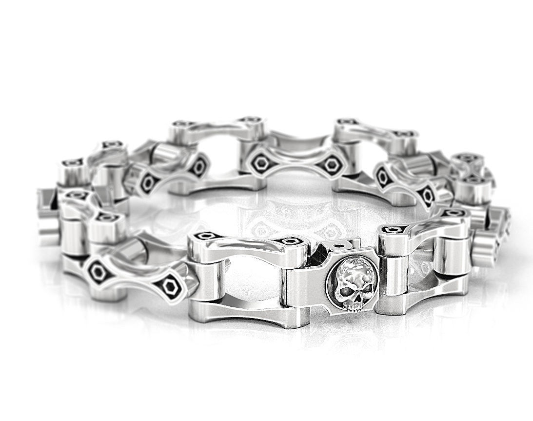 Stylish big mens bracelet with a skull in the lock 412 3D print model_1
