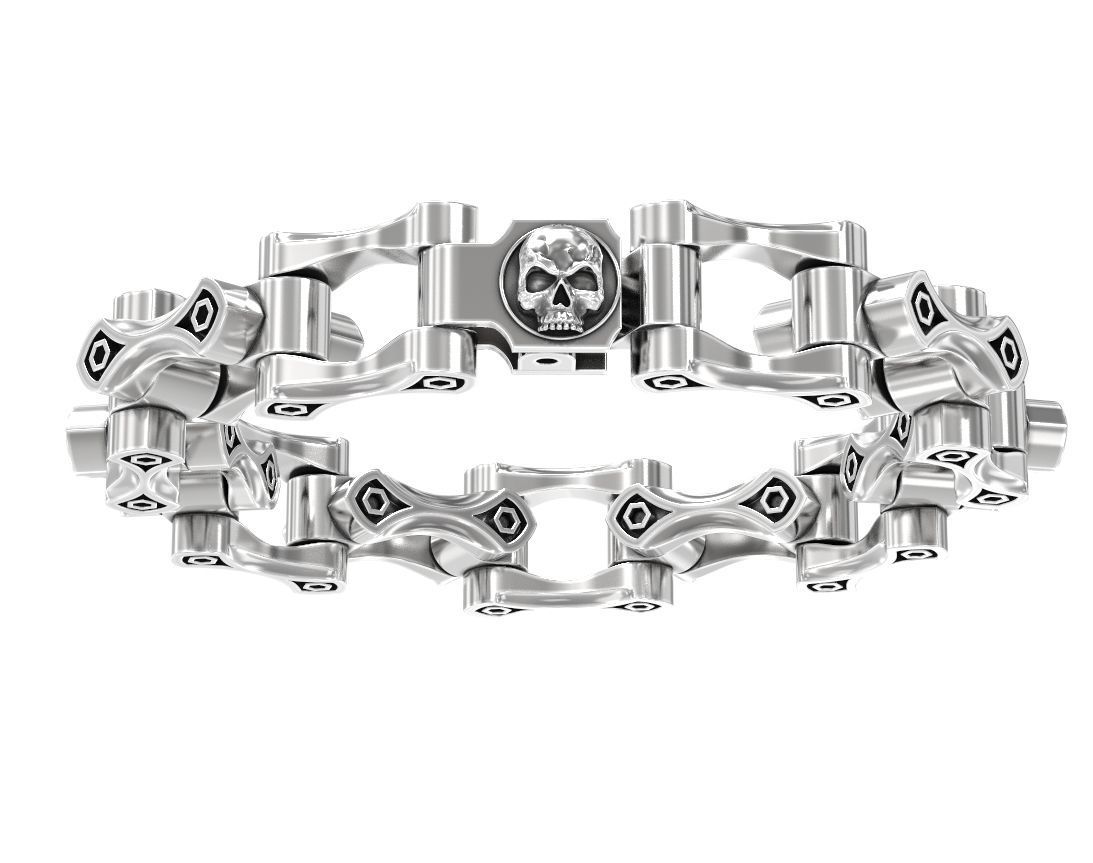 Stylish big mens bracelet with a skull in the lock 412 3D print model_3