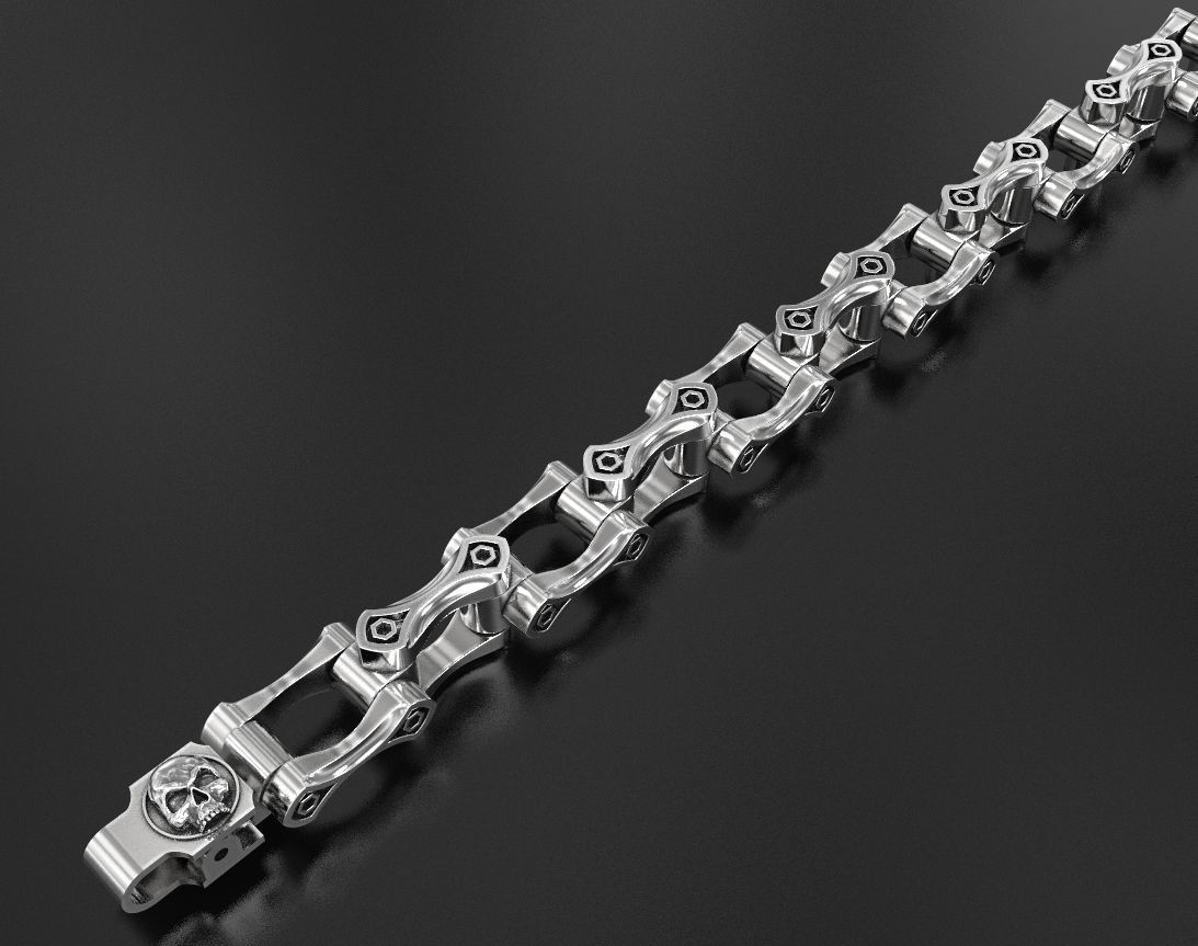 Stylish big mens bracelet with a skull in the lock 412 3D print model_8