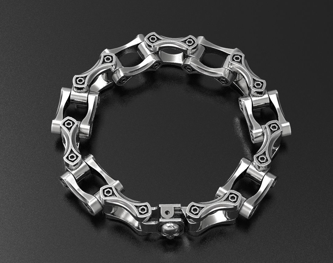 Stylish big mens bracelet with a skull in the lock 412 3D print model_11