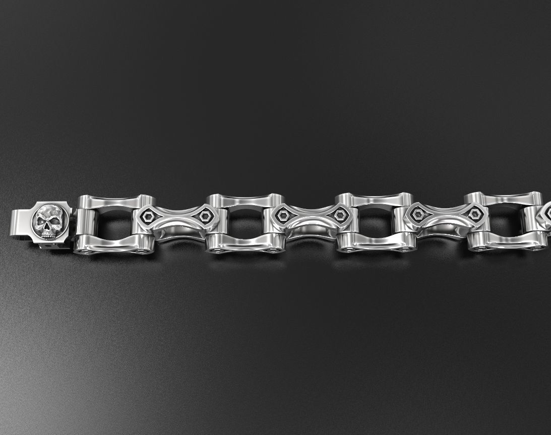 Stylish big mens bracelet with a skull in the lock 412 3D print model_2