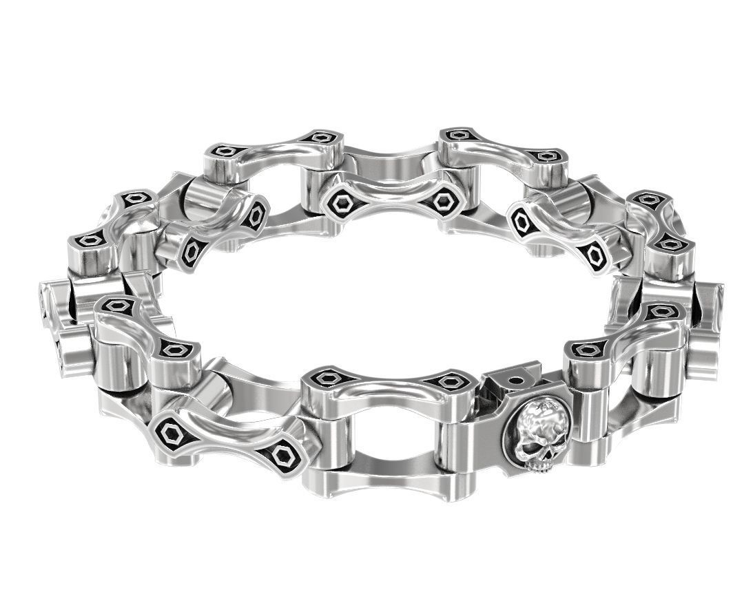 Stylish big mens bracelet with a skull in the lock 412 3D print model_6