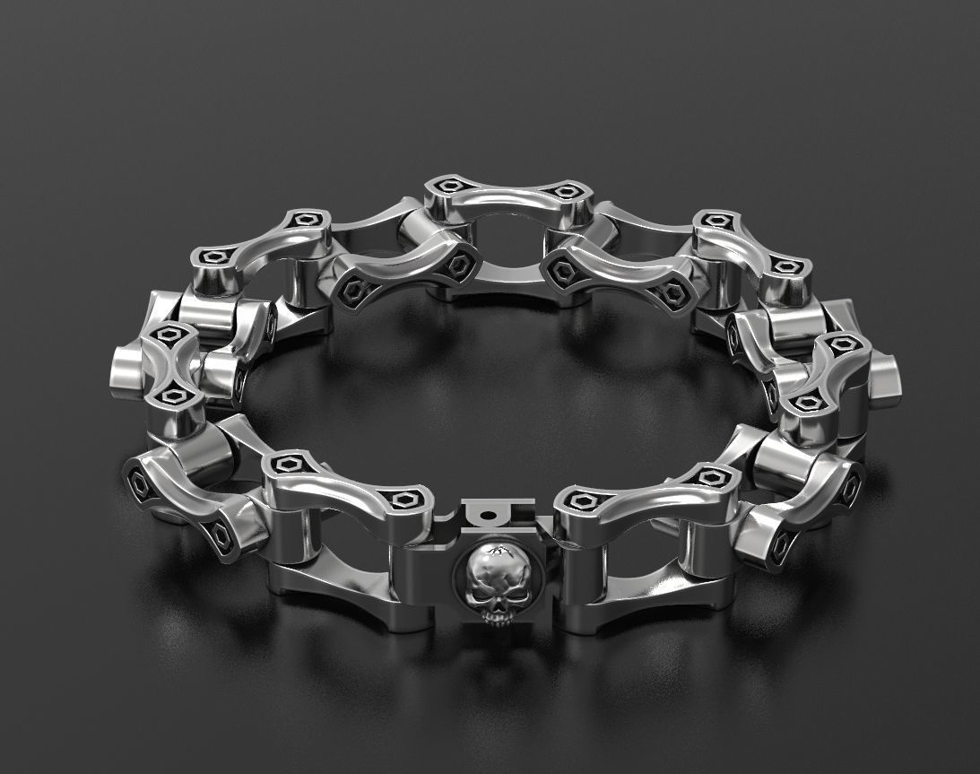 Stylish big mens bracelet with a skull in the lock 412 3D print model_9
