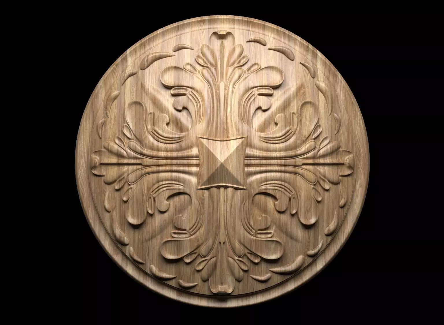 Rosette carved wooden cross 3D model_0