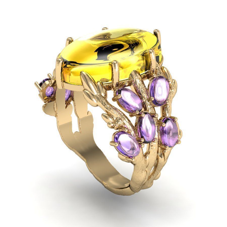 fashion  ring branches with fruits  3D print model_2