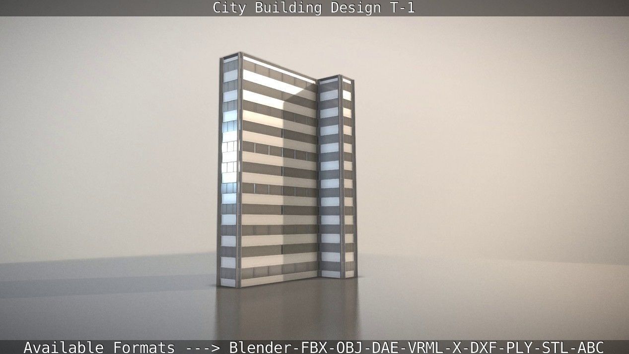 City Building Design T-1 Low-poly 3D model_8