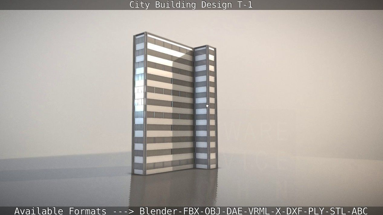 City Building Design T-1 Low-poly 3D model_12