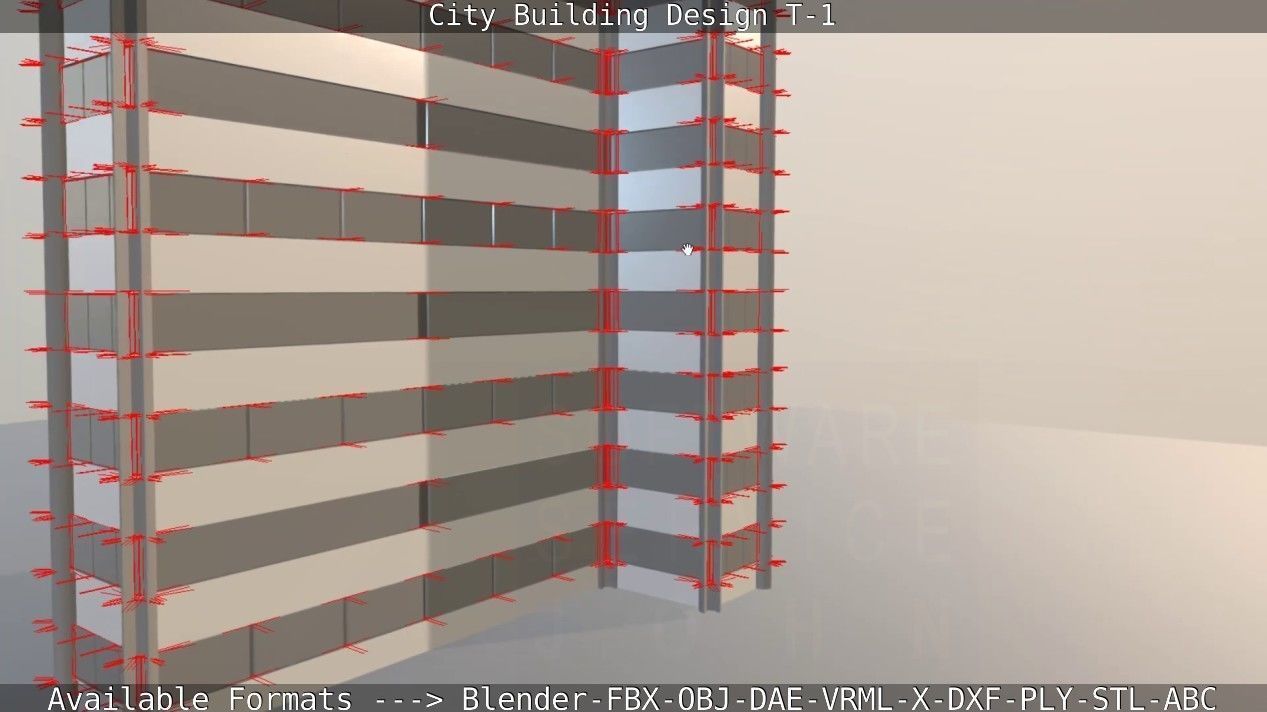 City Building Design T-1 Low-poly 3D model_70