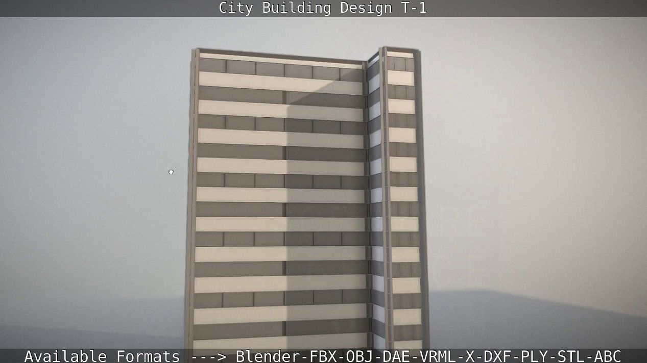 City Building Design T-1 Low-poly 3D model_35