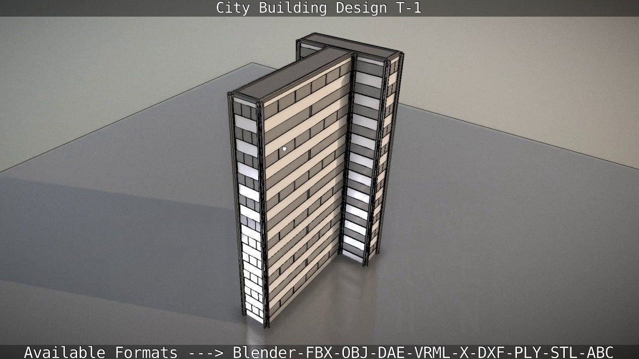 City Building Design T-1 Low-poly 3D model_98