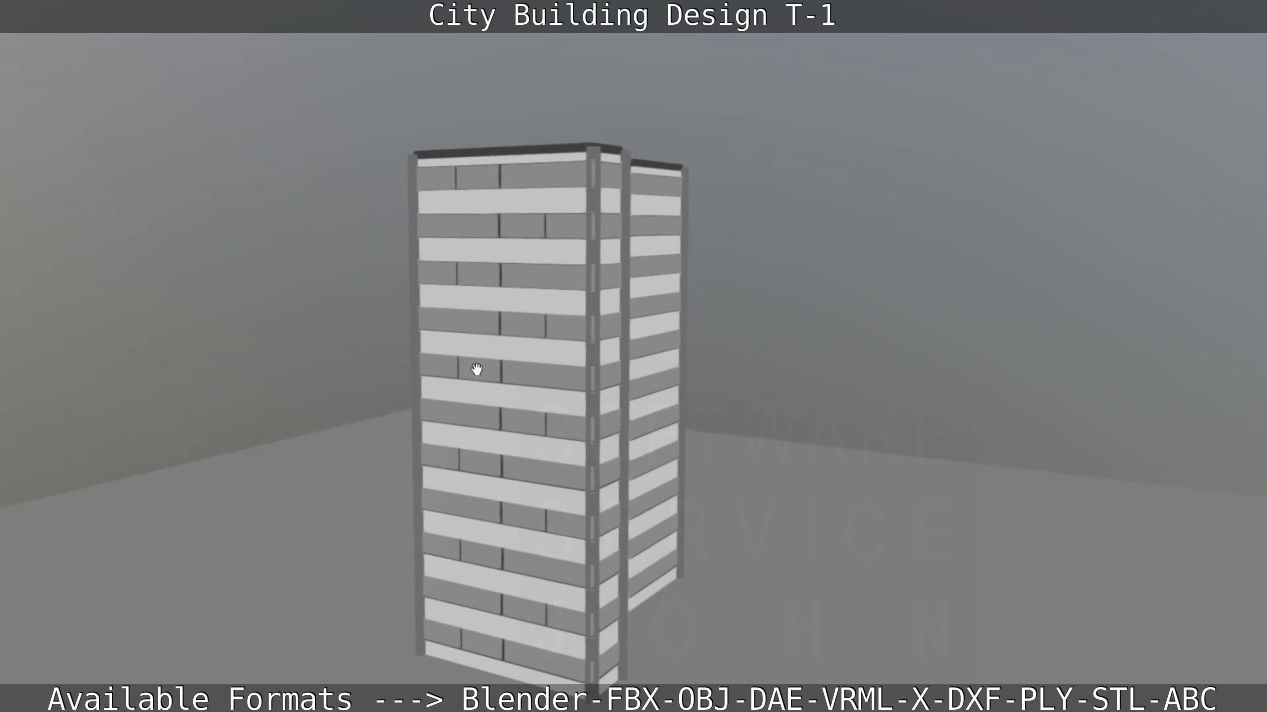 City Building Design T-1 Low-poly 3D model_18