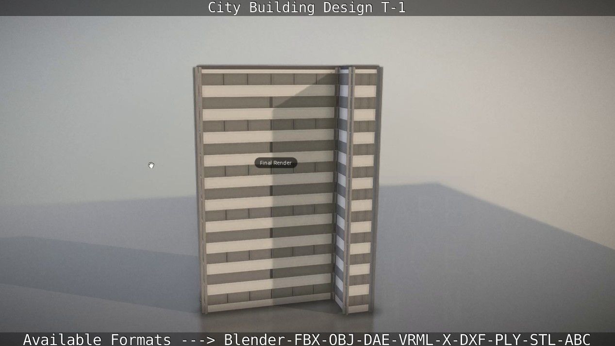 City Building Design T-1 Low-poly 3D model_32