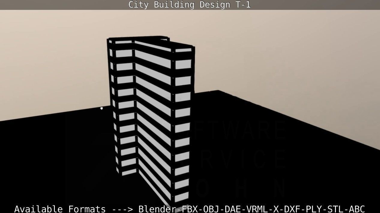City Building Design T-1 Low-poly 3D model_26