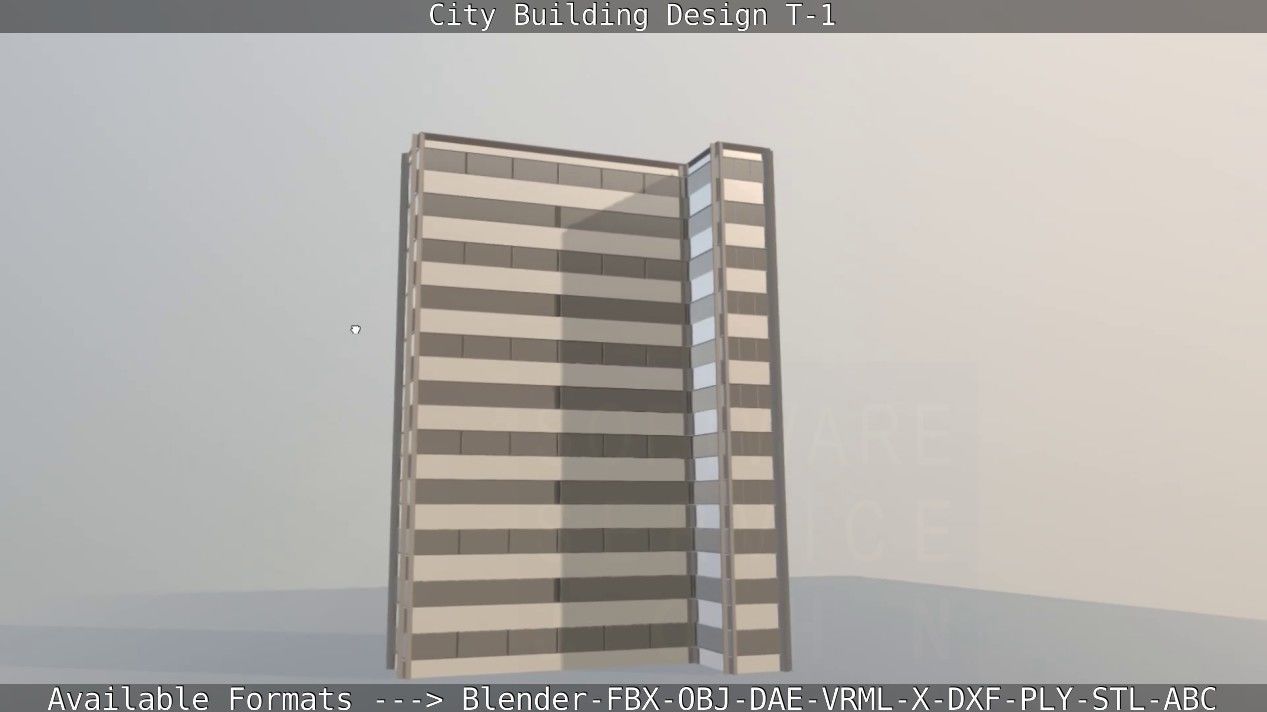 City Building Design T-1 Low-poly 3D model_38