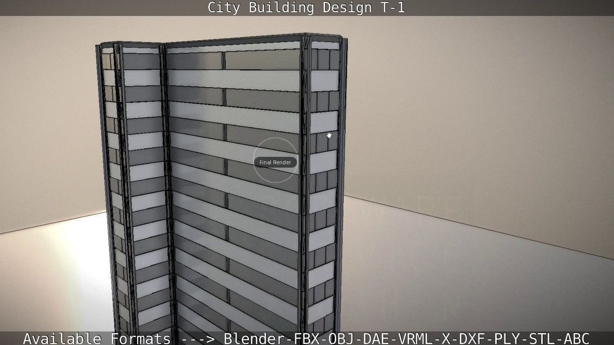 City Building Design T-1 Low-poly 3D model_80