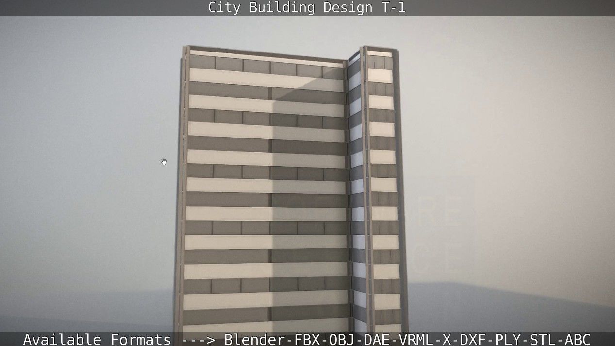 City Building Design T-1 Low-poly 3D model_36