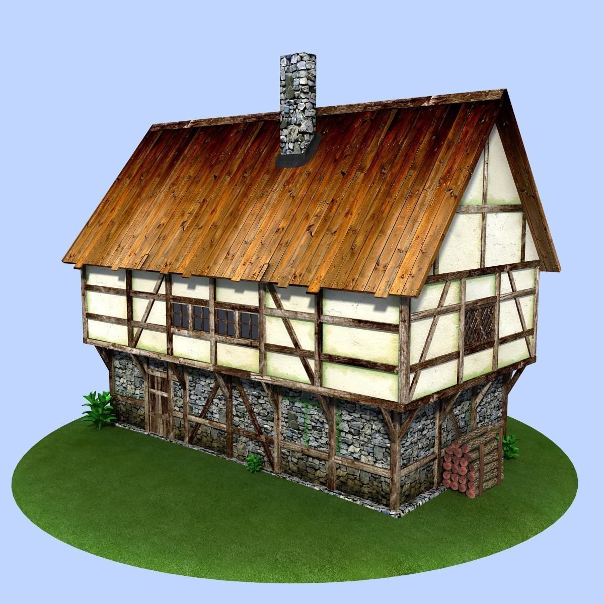 Medieval house Low-poly 3D model_1