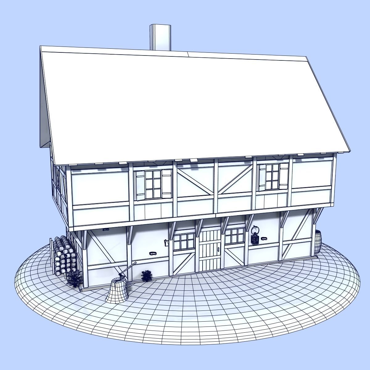 Medieval house Low-poly 3D model_5