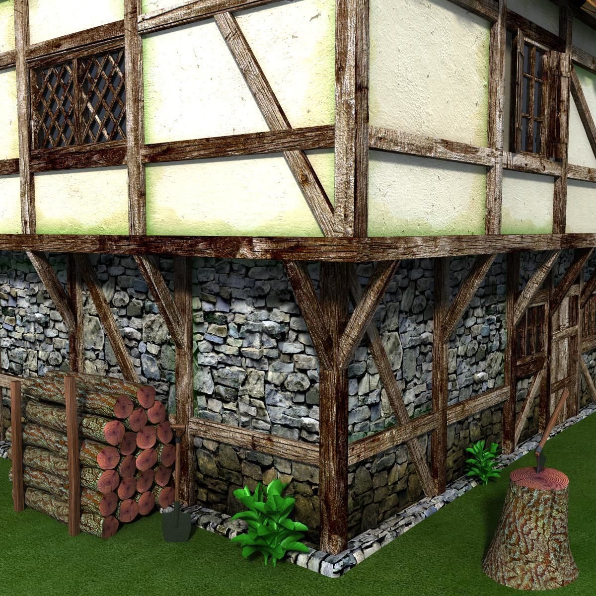 Medieval house Low-poly 3D model_2