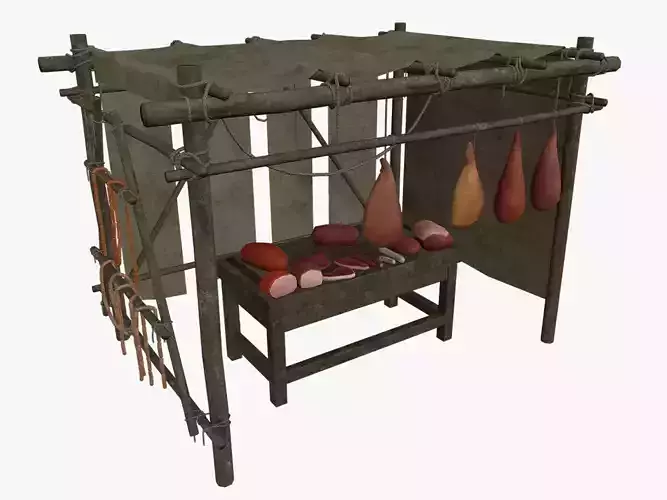 LowPoly Medieval Meat Stall