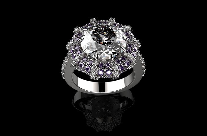 Beautiful Fashion Jewelry Purple Cubic Zirconia Big Dianond Gem  3D print model