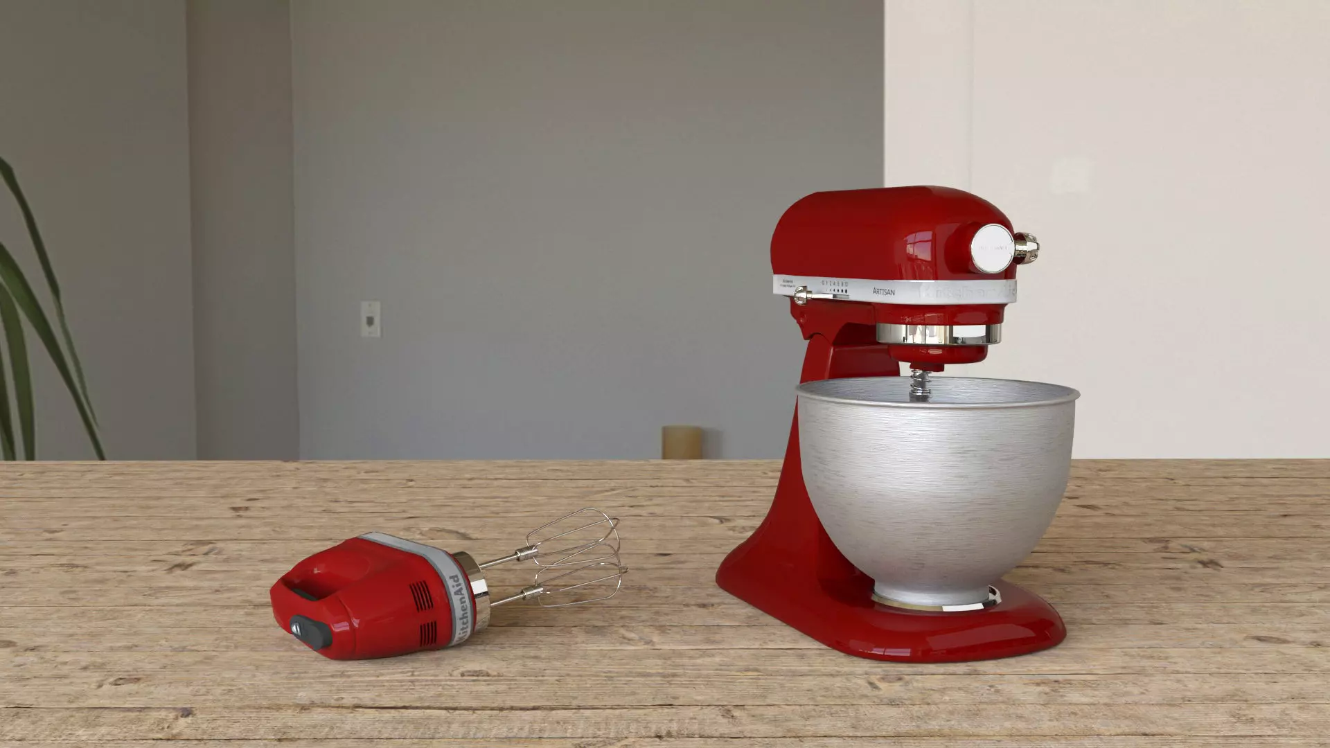 Kitchenaid Set mixer on wooden table 3D model