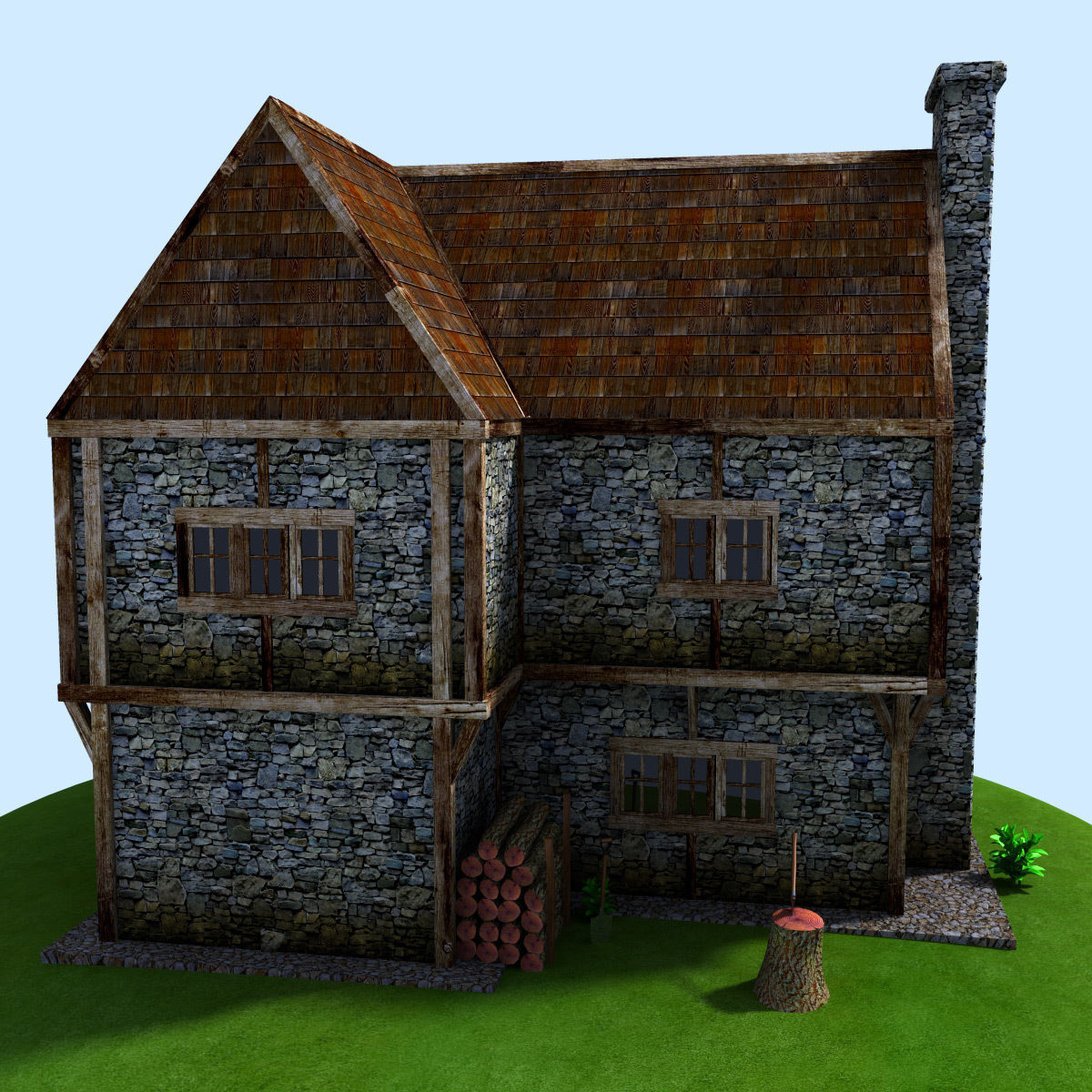 Medieval house Low-poly 3D model_6