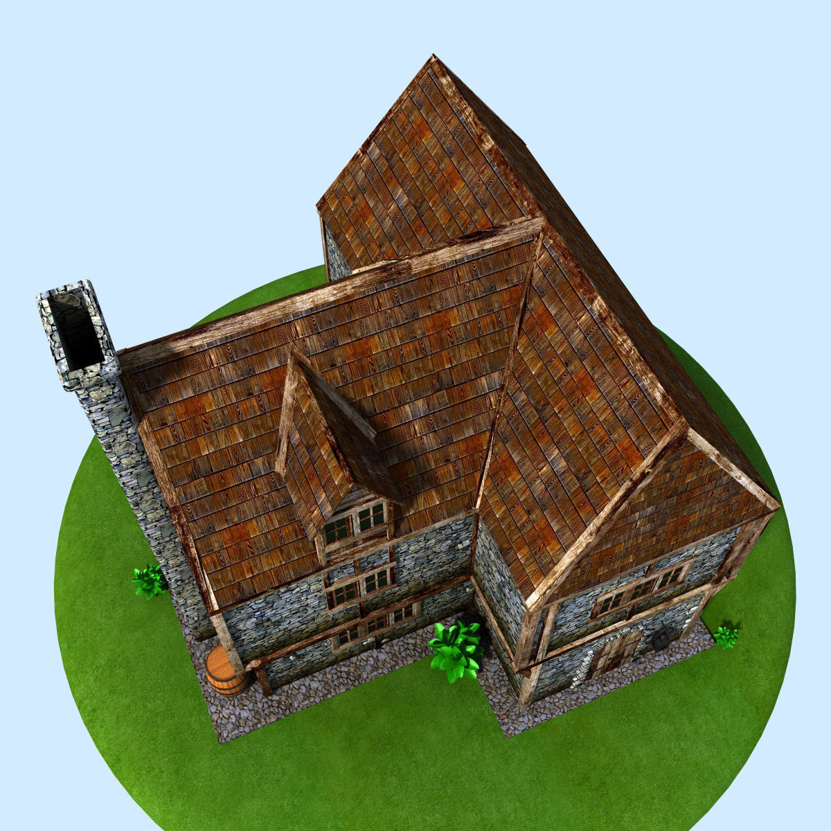 Medieval house Low-poly 3D model_1