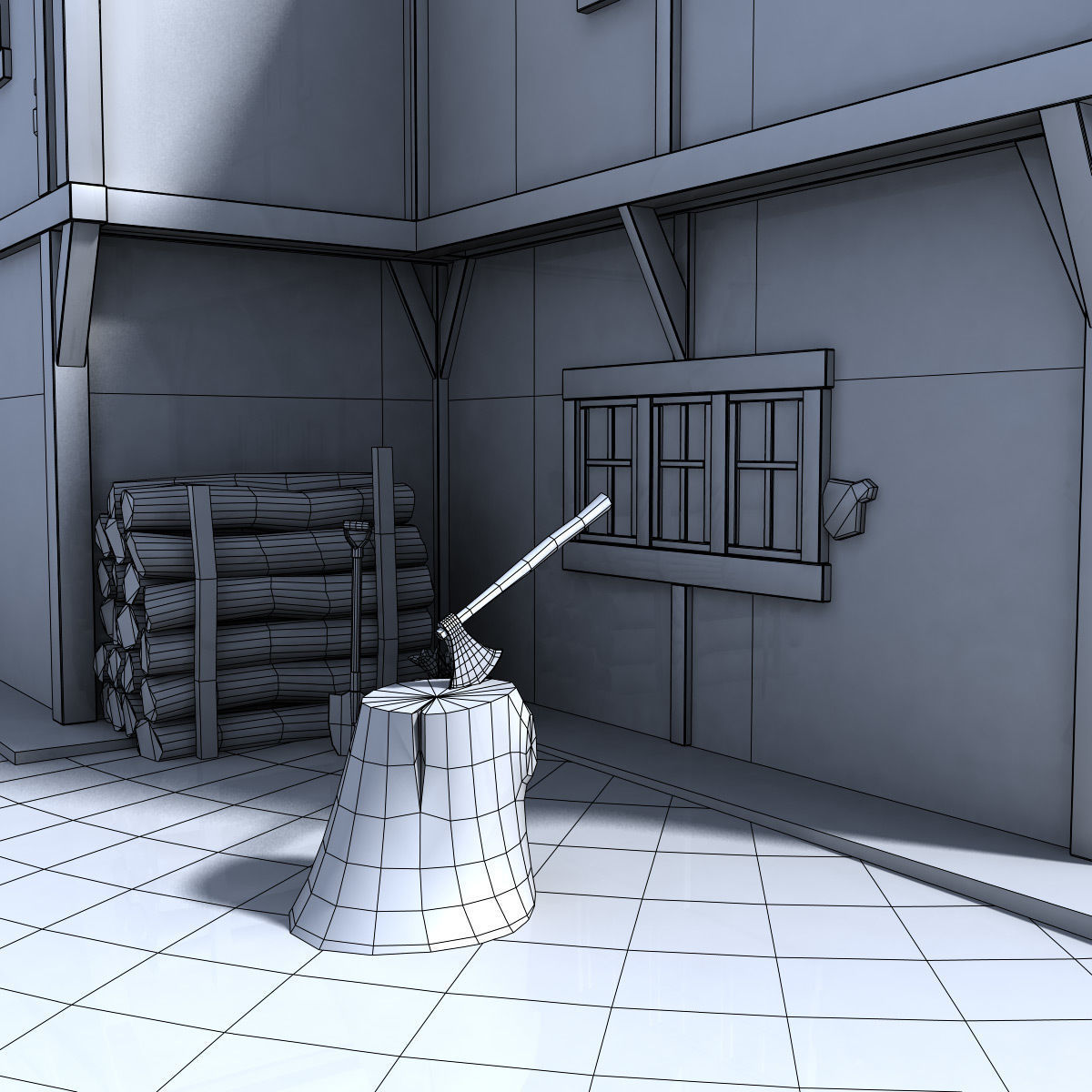 Medieval house Low-poly 3D model_11