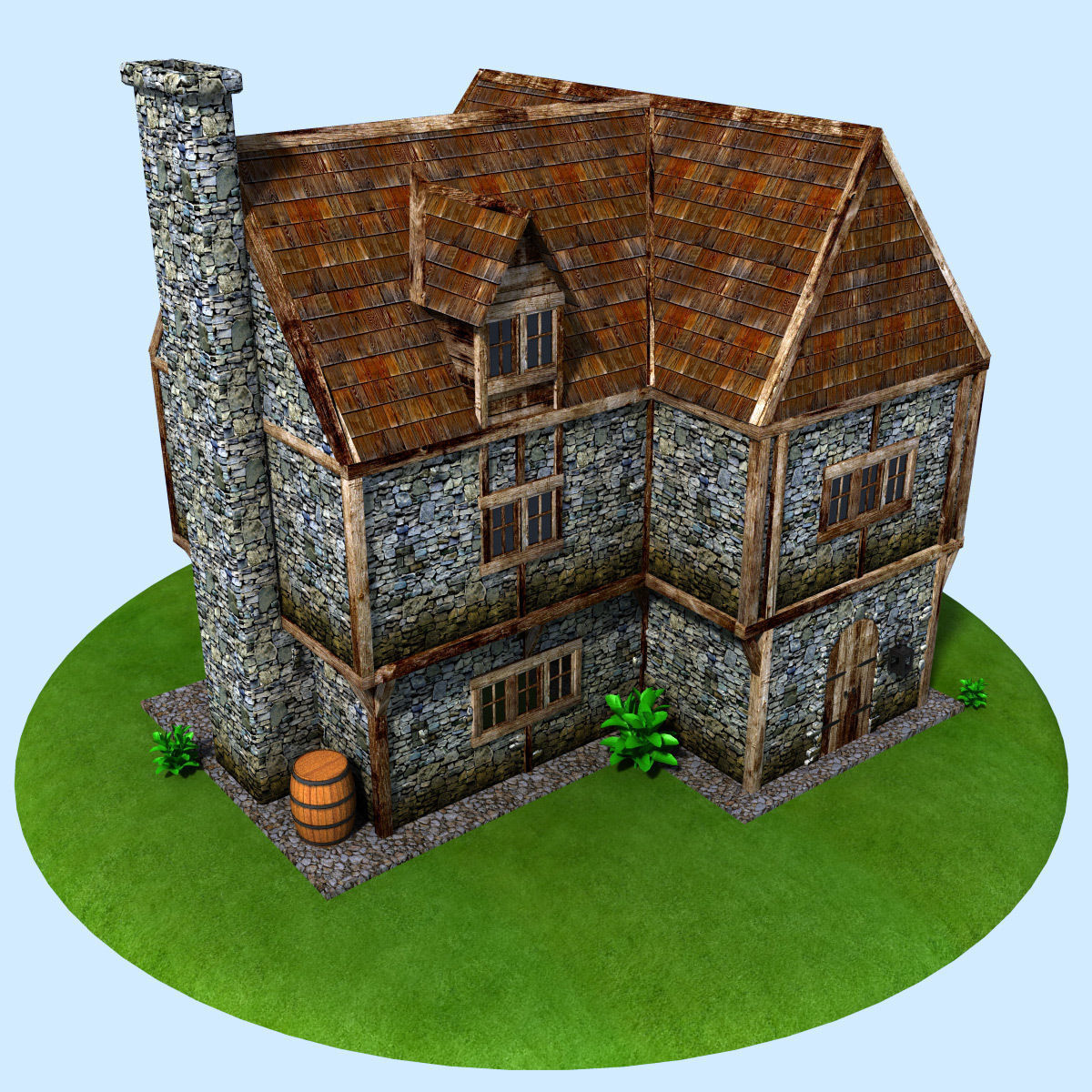 Medieval house Low-poly 3D model_7