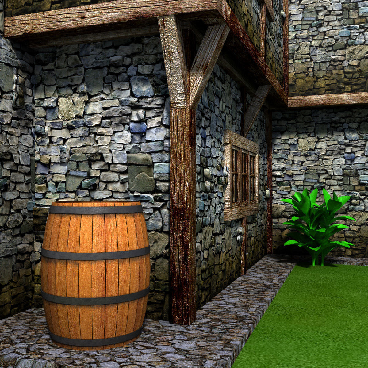 Medieval house Low-poly 3D model_5