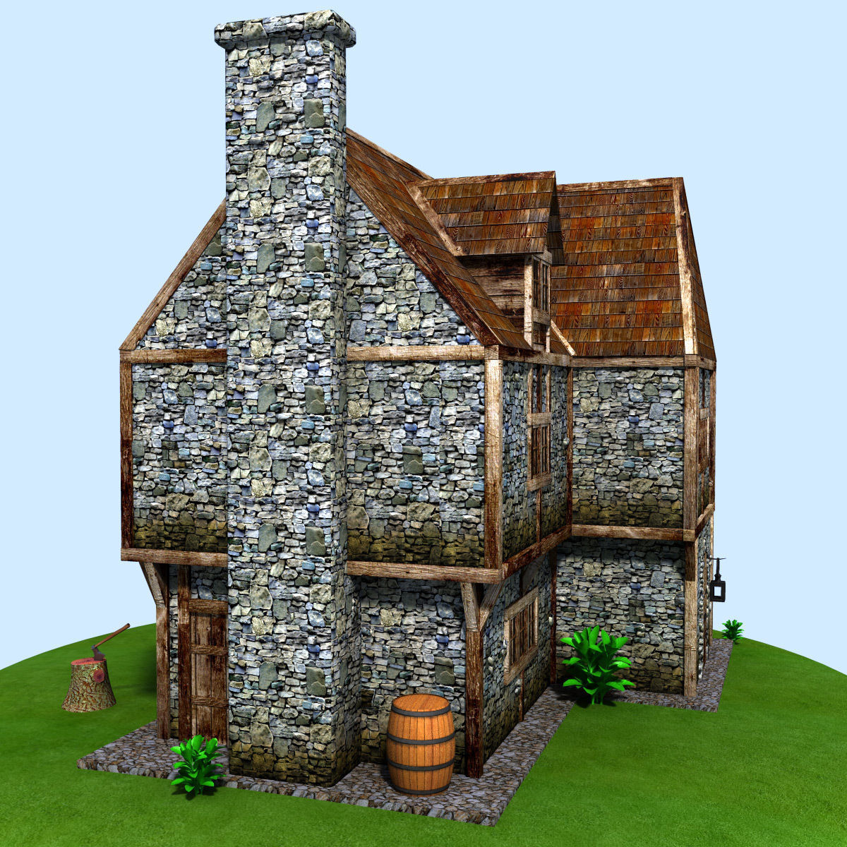 Medieval house Low-poly 3D model_3