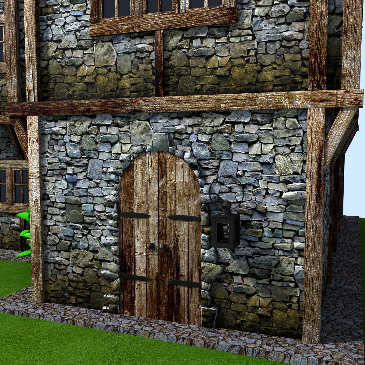 Medieval house Low-poly 3D model_4