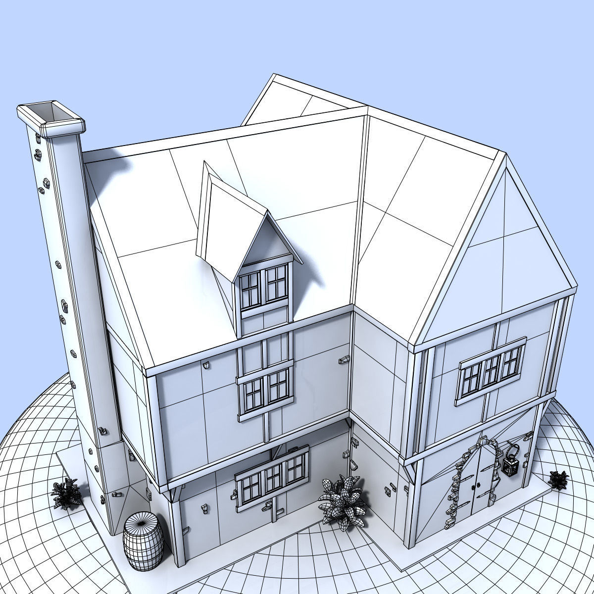 Medieval house Low-poly 3D model_8