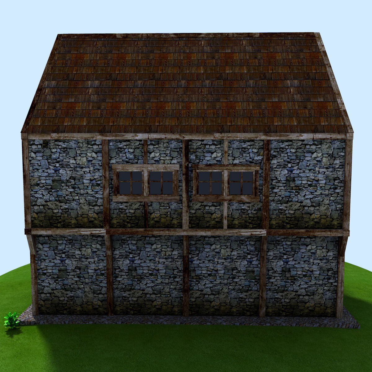 Medieval house Low-poly 3D model_2
