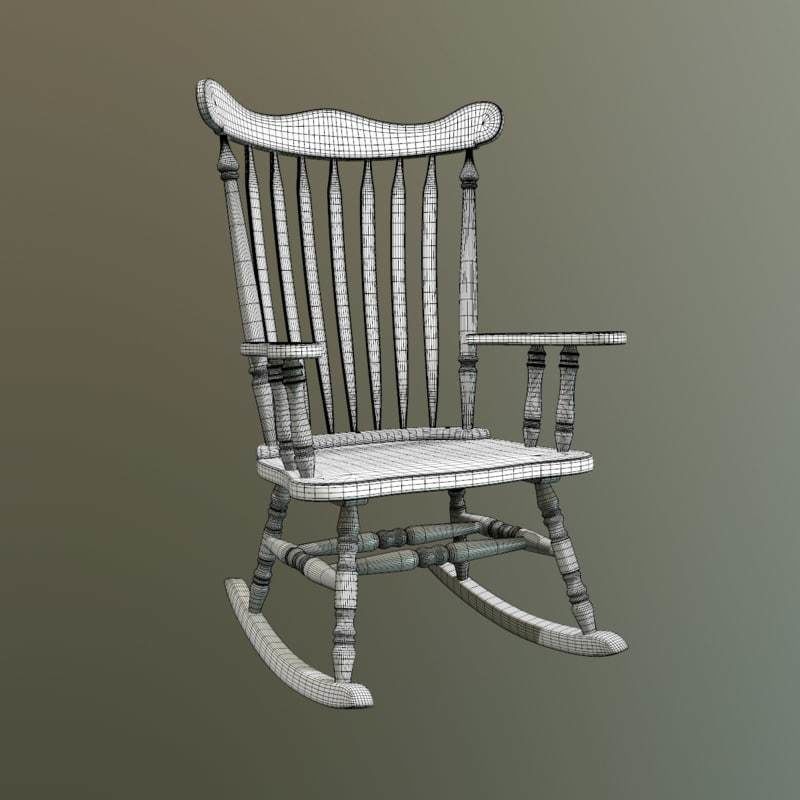 Rocking Chair Low-poly 3D model_7