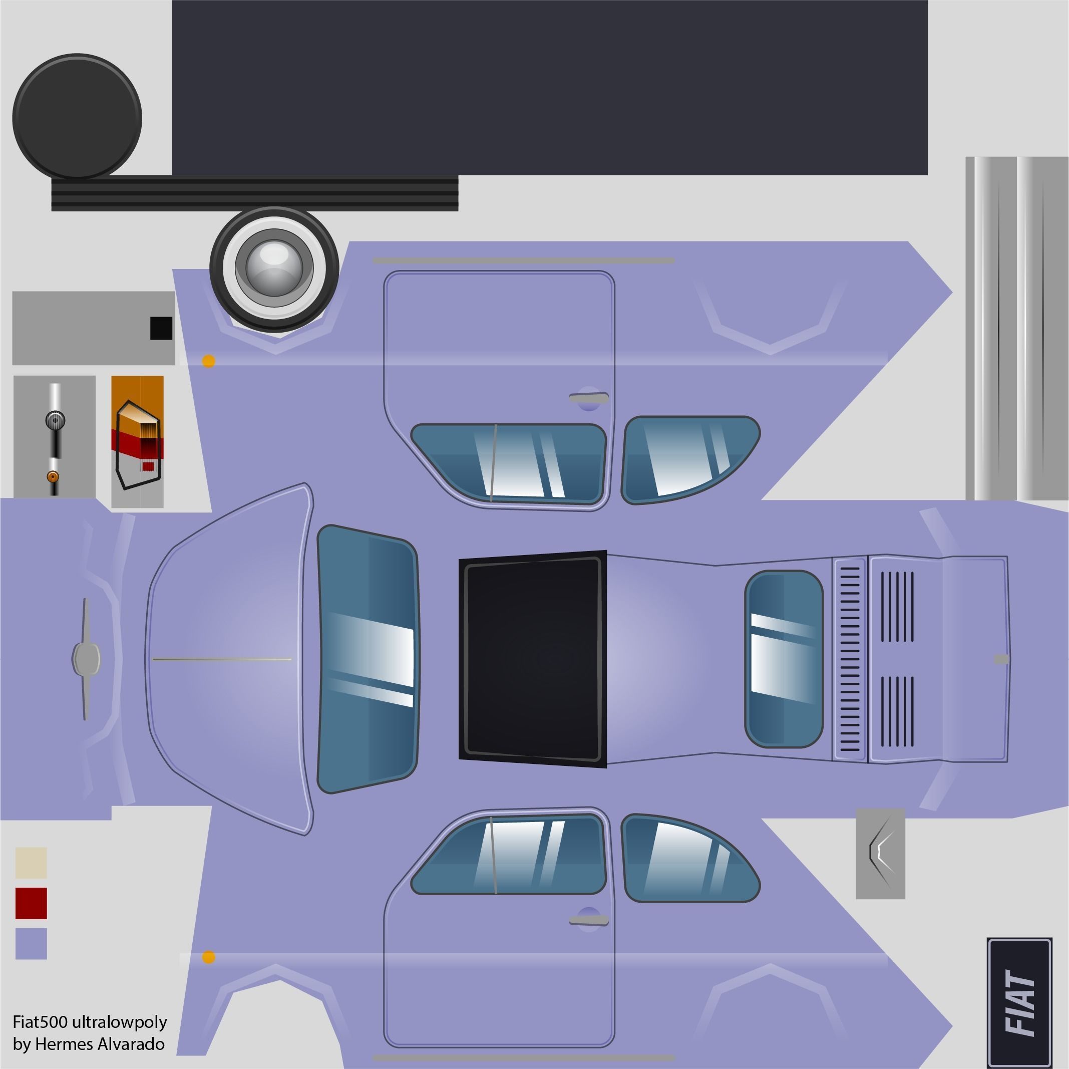 Low-poly animated pixelated Classic Fiat 500 Cinquecento Free low-poly 3D model_6