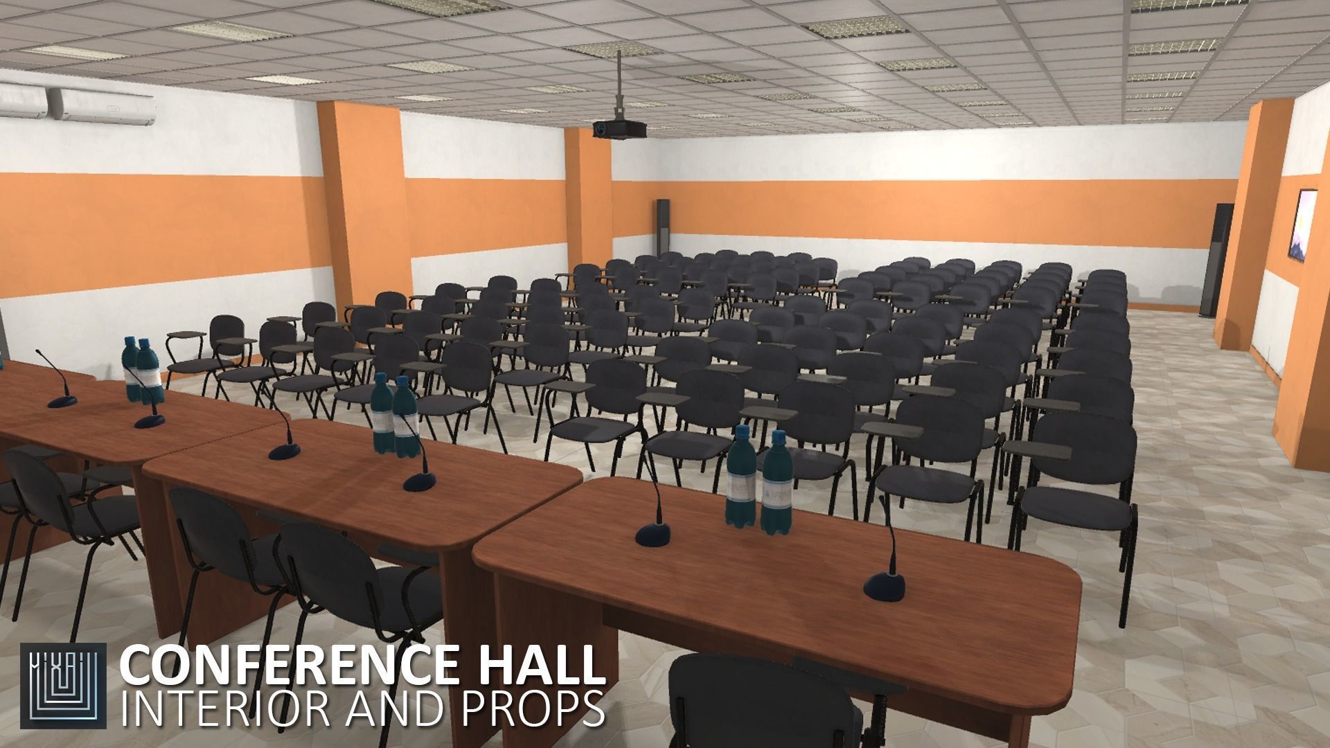 Conference hall - interior and props Low-poly 3D model_15