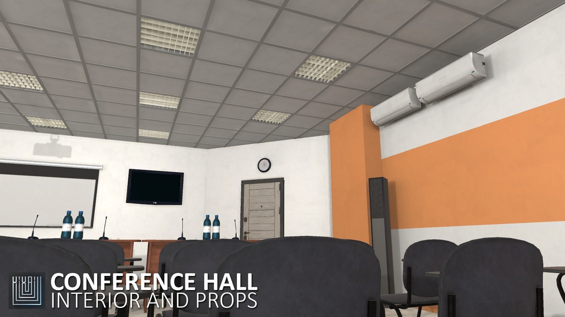 Conference hall - interior and props Low-poly 3D model_12