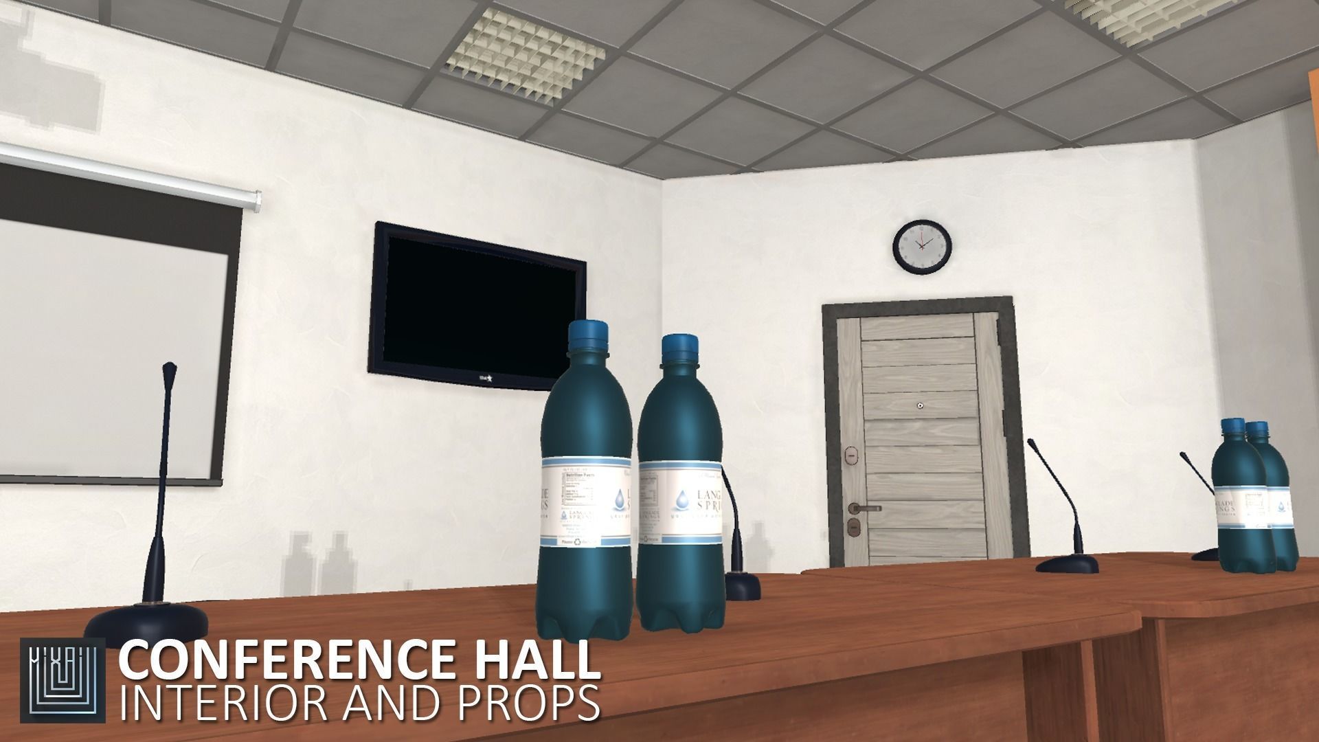 Conference hall - interior and props Low-poly 3D model_14