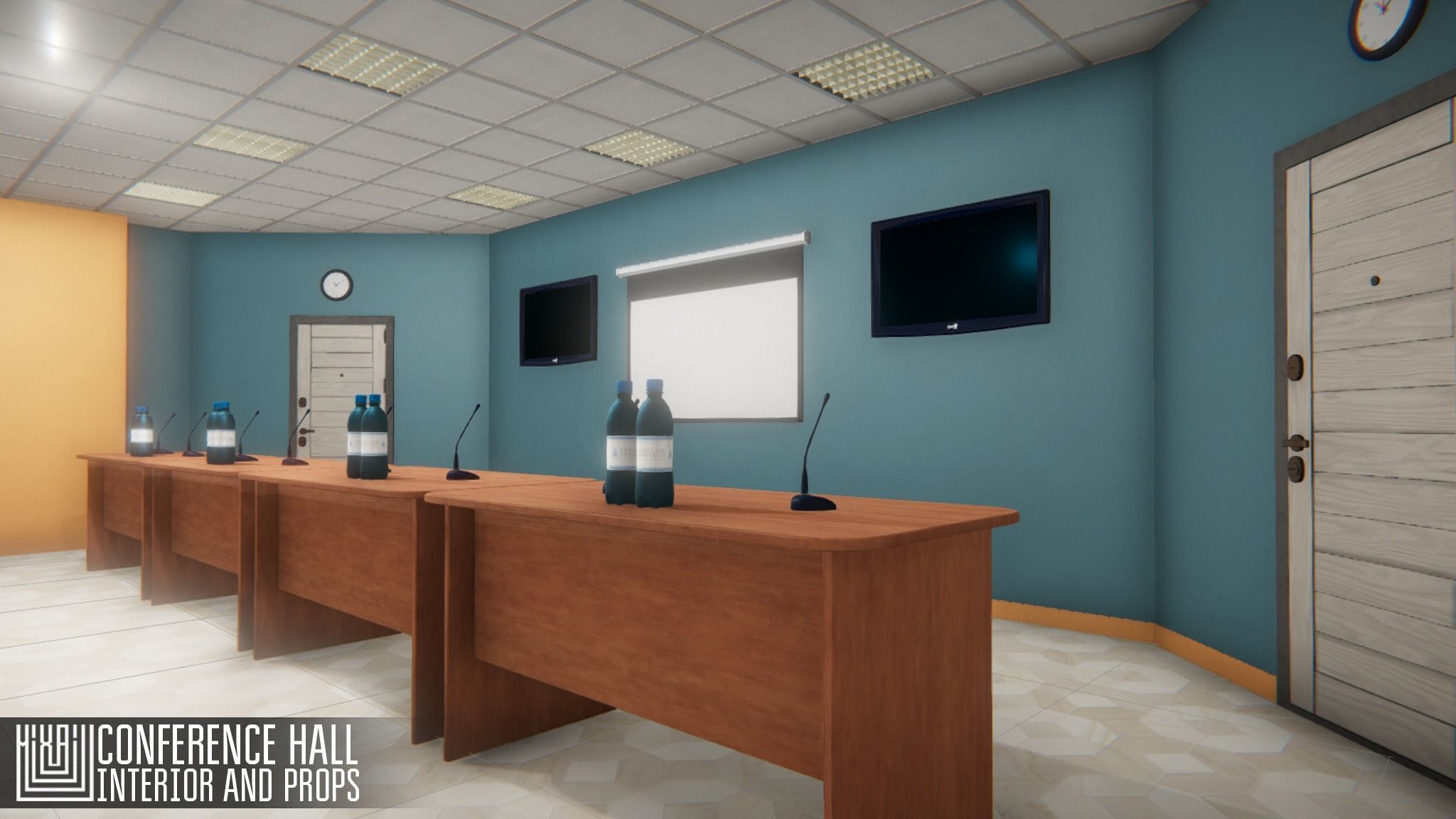 Conference hall - interior and props Low-poly 3D model_2