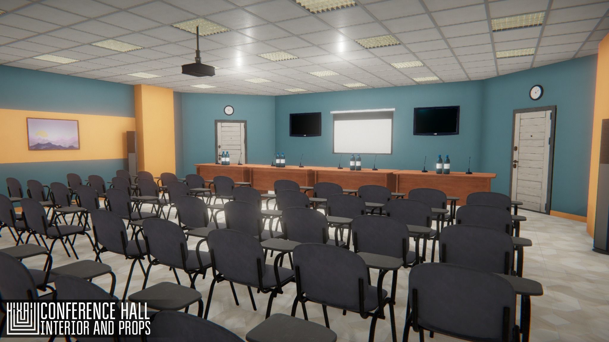 Conference hall - interior and props Low-poly 3D model_3