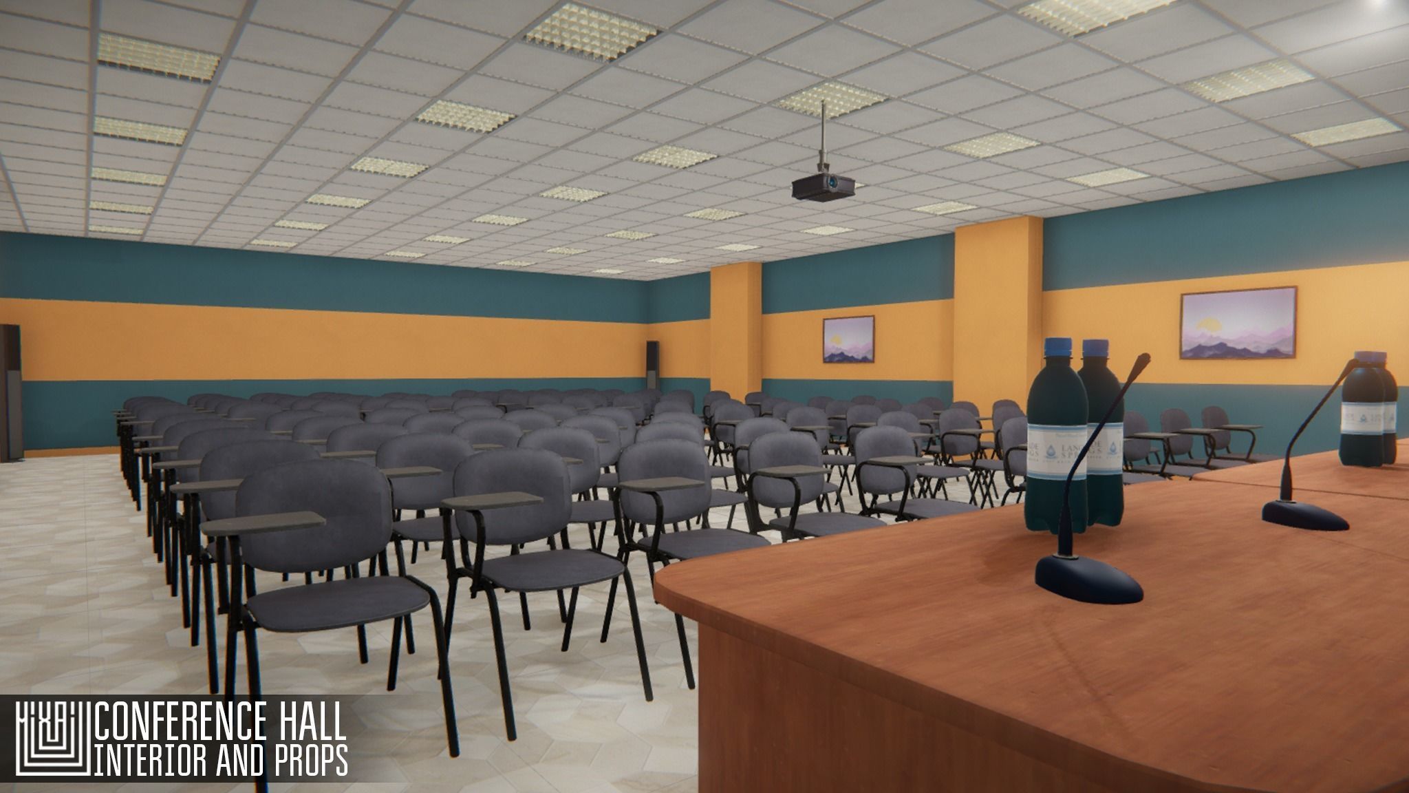Conference hall - interior and props Low-poly 3D model_1