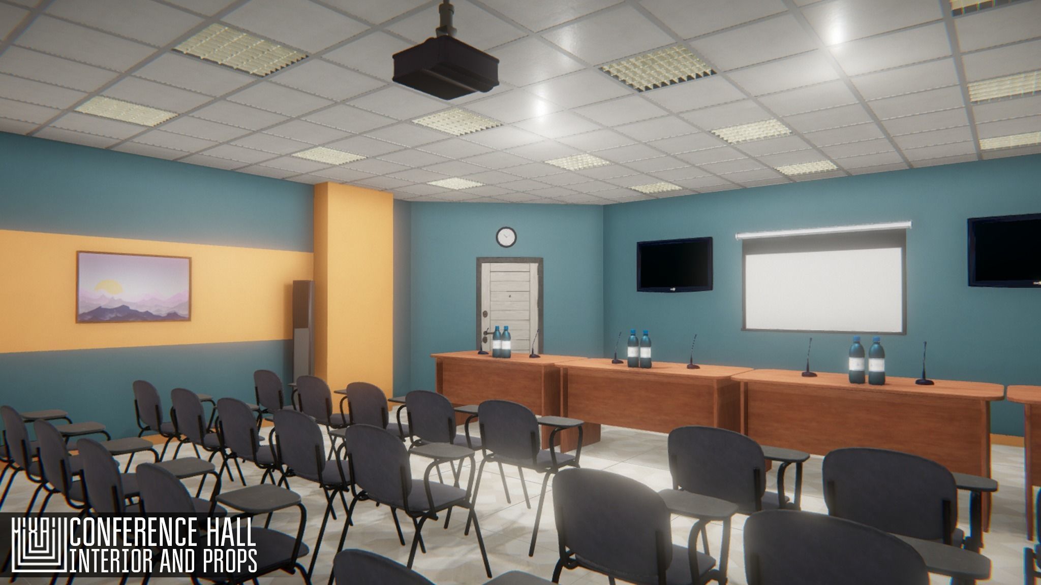 Conference hall - interior and props Low-poly 3D model_6
