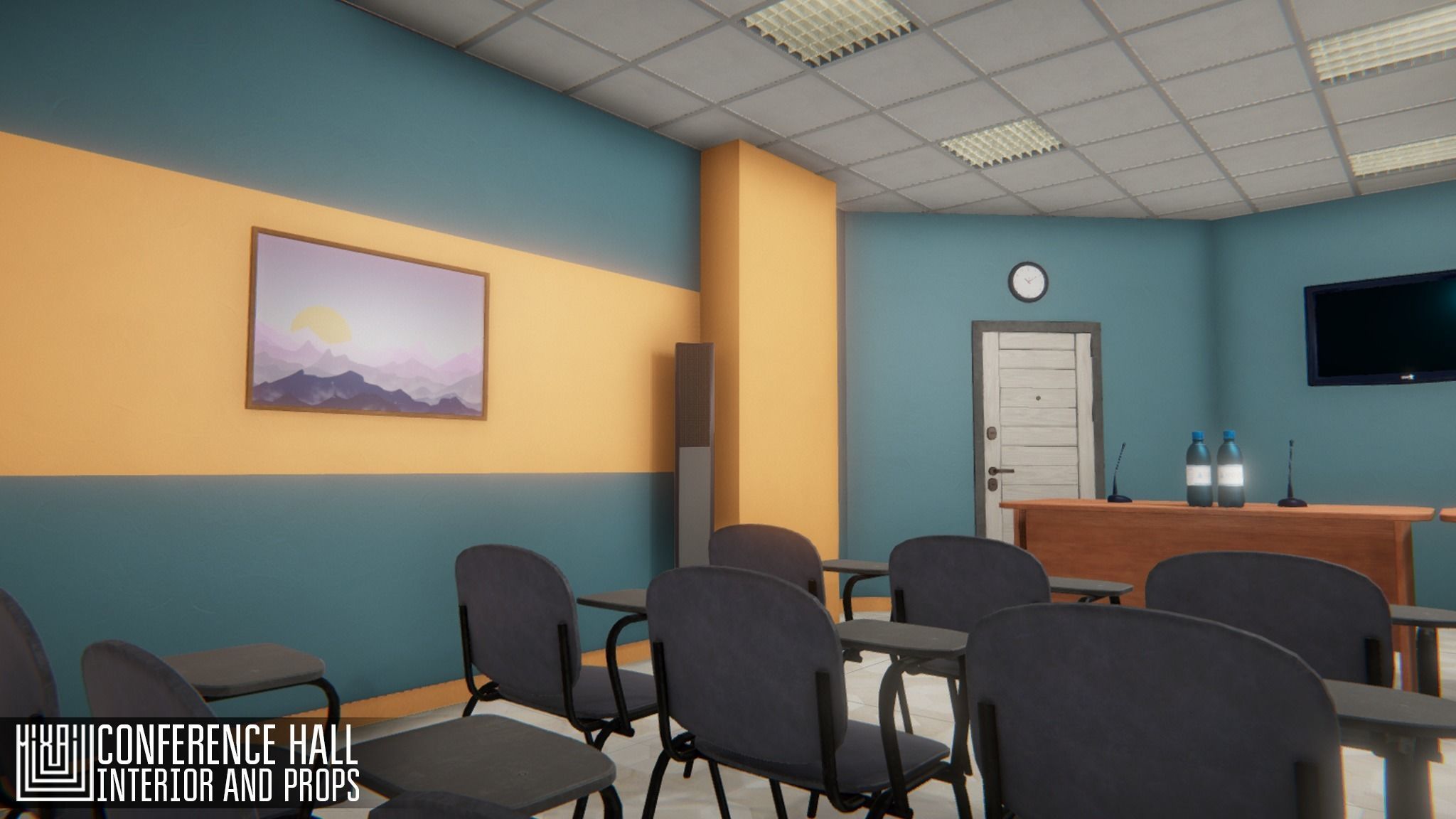 Conference hall - interior and props Low-poly 3D model_7